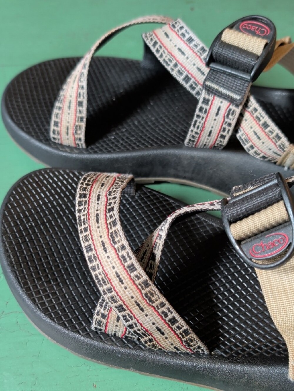 Chacos Beige Patterned Strap Sandals with Black Footbed - Picture 4 of 9